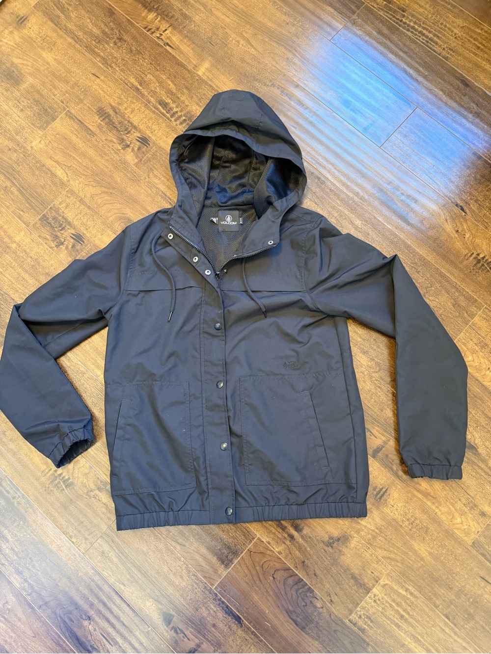 Volcom Black Hooded Windbreaker Jacket for Women
